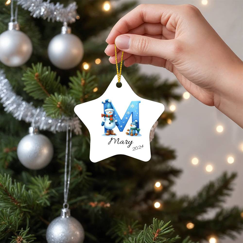 Snowman Initial Star Ornament-[Heartfelt Family Gift]