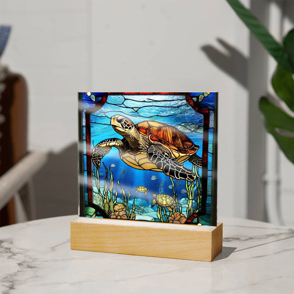 LED Stained Glass Sea Turtle Nightlight - Ocean Art for Beach House or Girls Room - Turtle Lover Gift-[Heartfelt Family Gift]