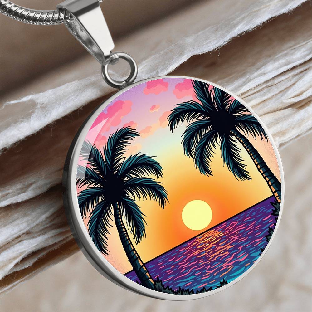 Palm Tree Beach Necklace with Engraving