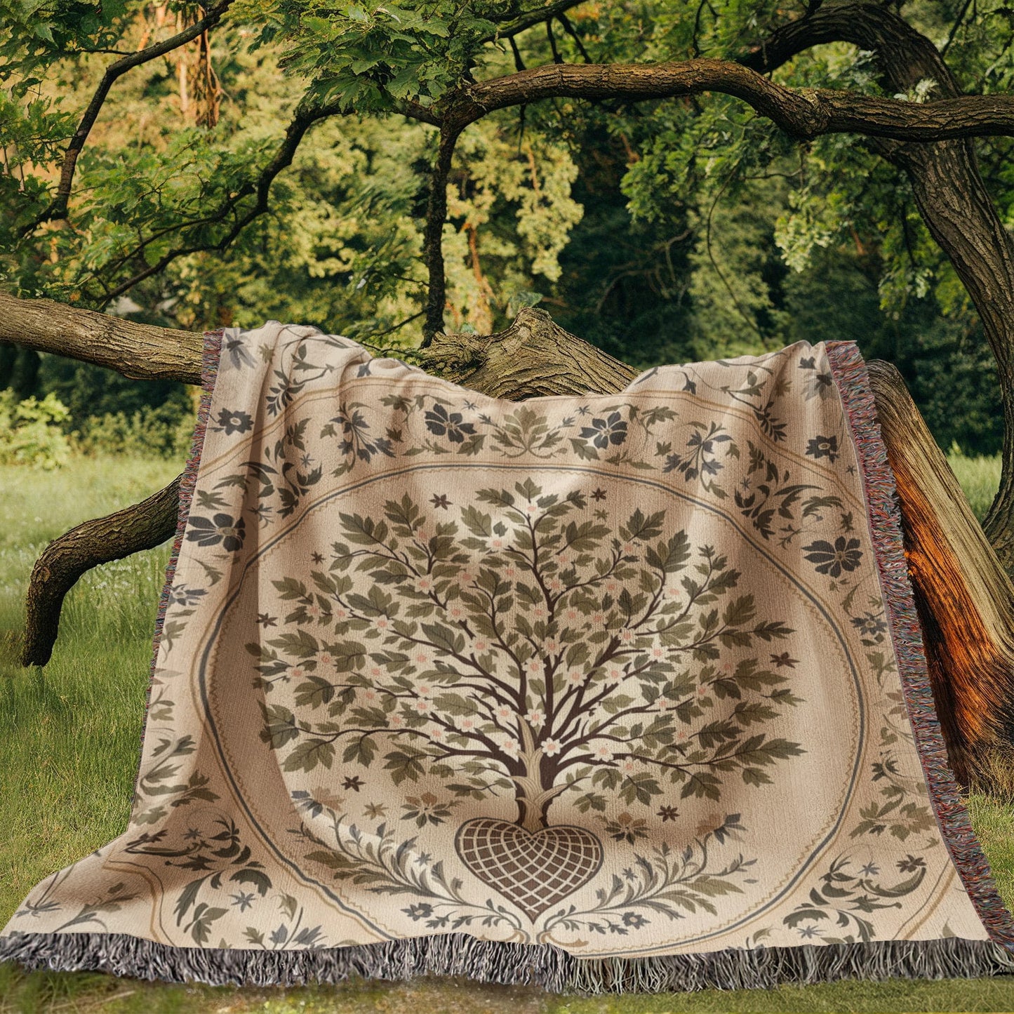 Tree of Life Floral Woven Blanket