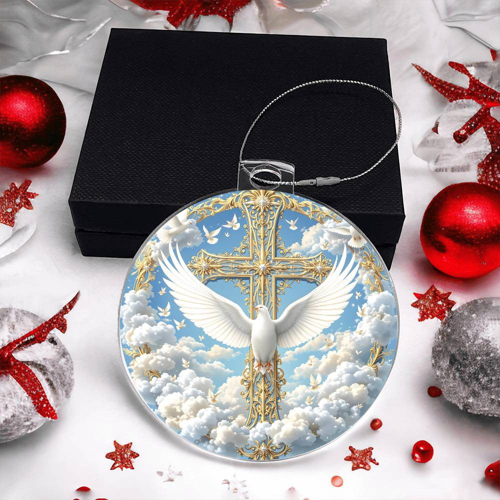 Cross and Dove Clear Acrylic Christmas Ornament-[Heartfelt Family Gift]