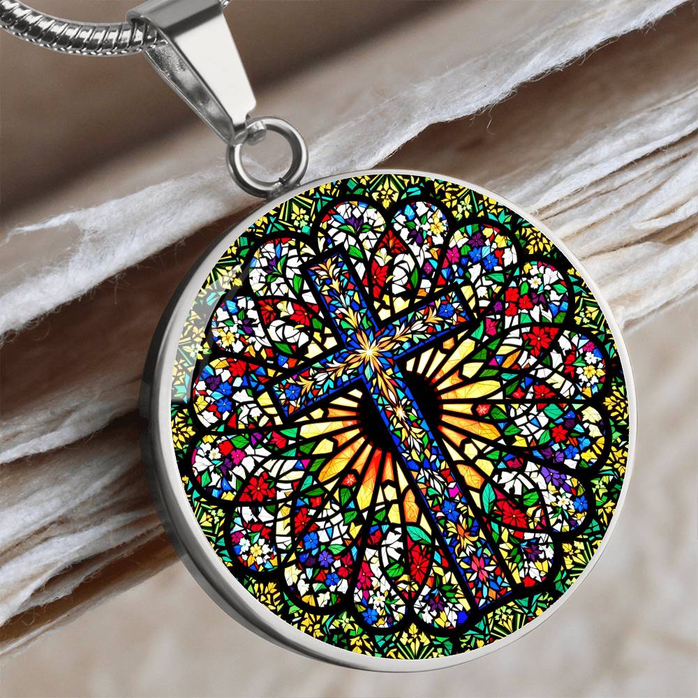 Stained Glass Style Cross Pendant Necklace