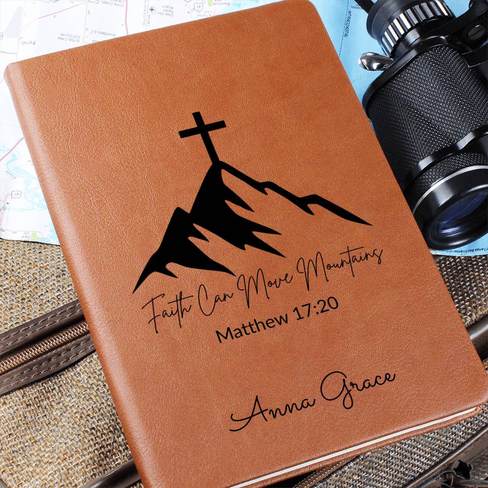 Personalized Bible Verse Journal, Faith Can Move Mountains Matthew 17:20, Christian Gift for Women, Custom Name Scripture Keepsake