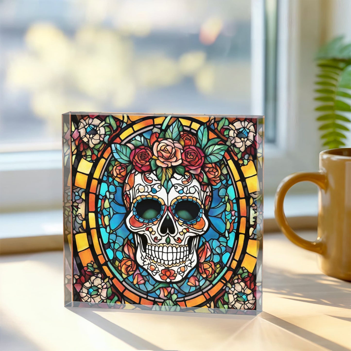 Sugar Skull Stained Glass Acrylic Decor