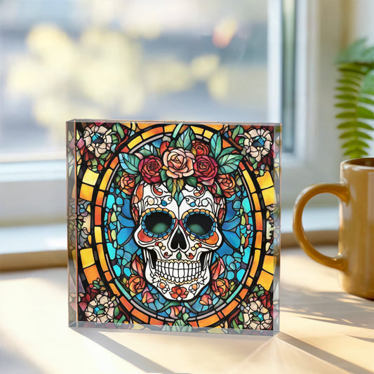 Sugar Skull Stained Glass Acrylic Decor