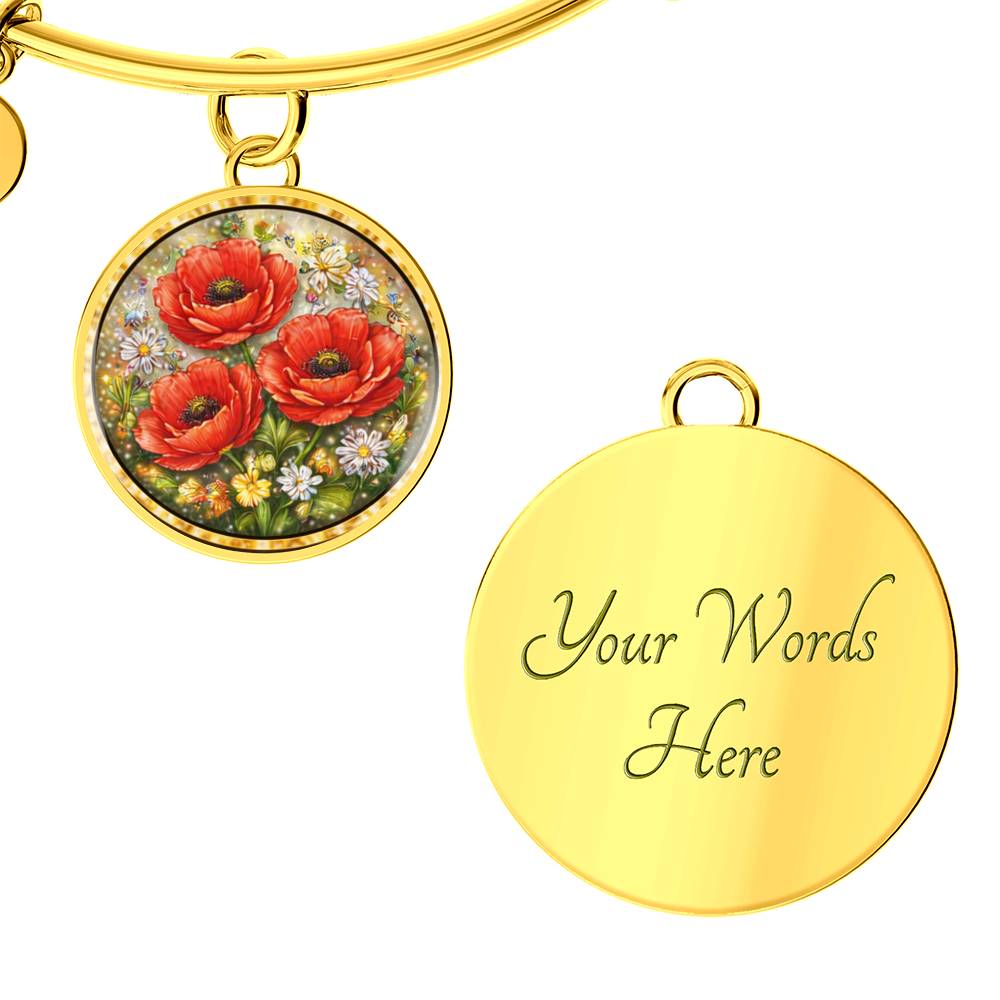 Red Poppy Flowers Personalized Engraved Necklace Bracelet or Keychain