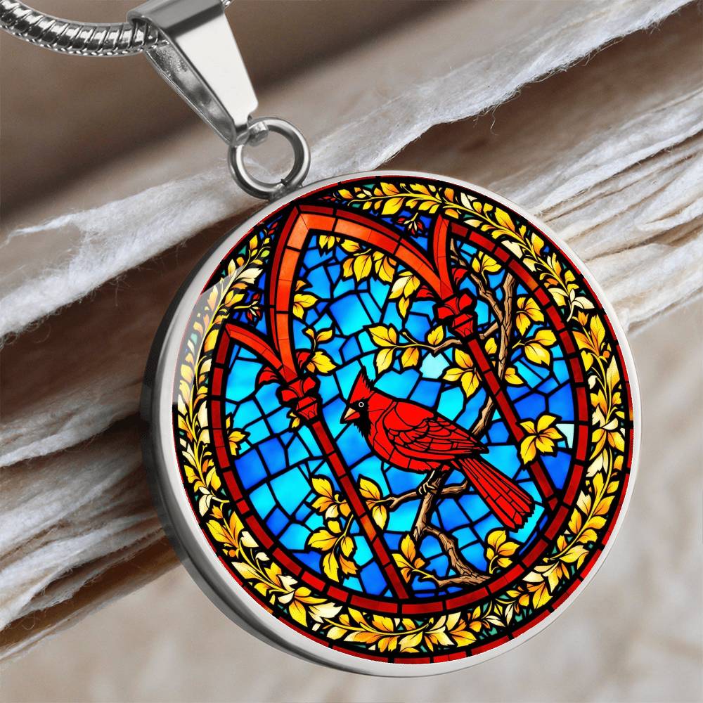 Cardinal Faux Stain Glass Pendant Necklace