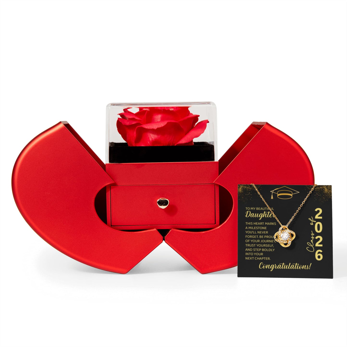 Class of 2026 Graduation Necklace Rose Gift Box Set
