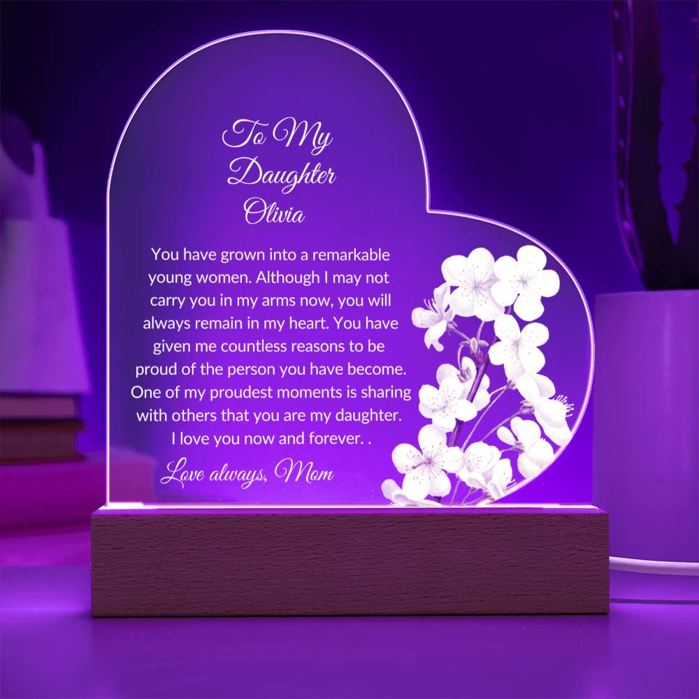 Daughter Acrylic Heart Plaque LED