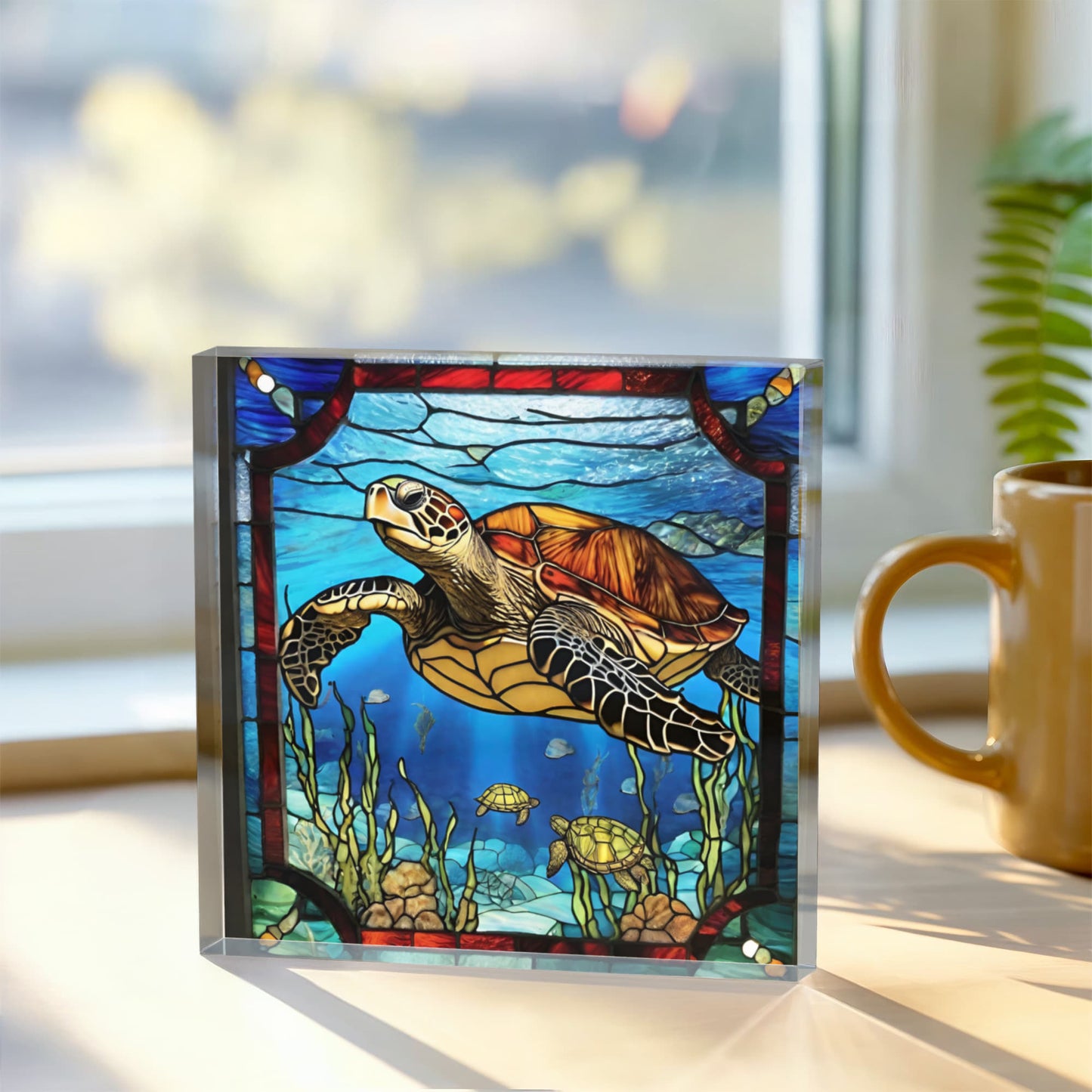 Sea Turtle Stained Glass Style Acrylic Decor