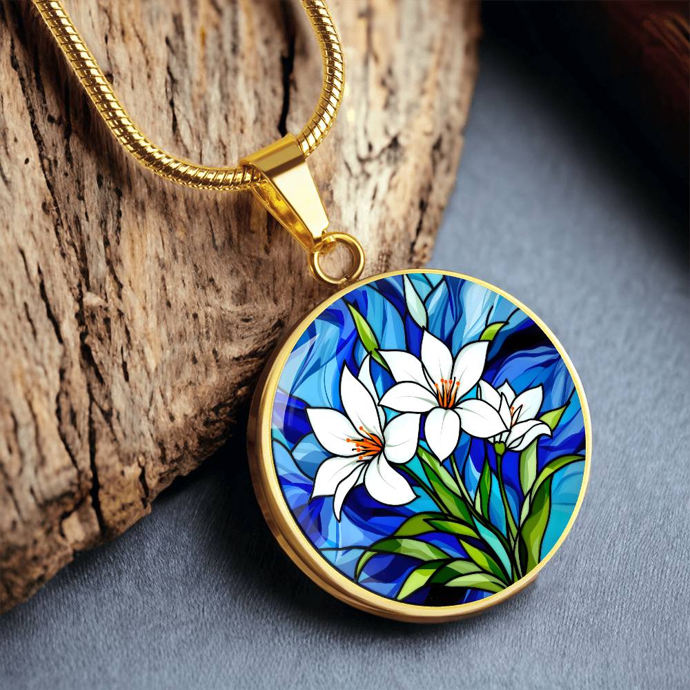 Lily Floral Necklace with Engraving