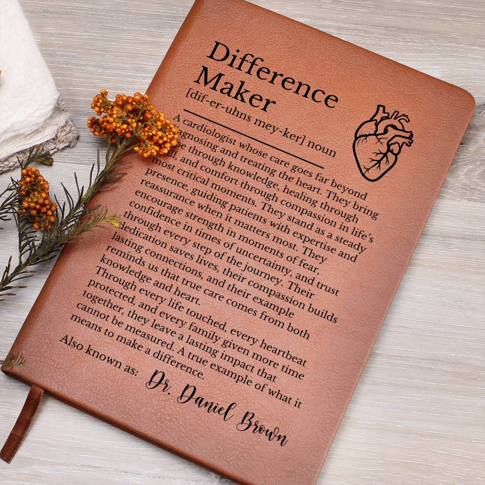 Cardiologist Leather Journal, Thoughtful Difference Maker Gift, Custom Heart Design, Personalized Vegan Notebook, Inspirational Gift