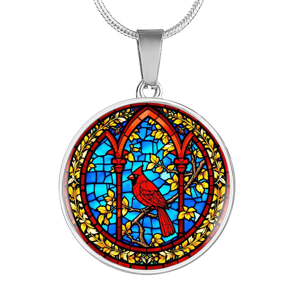 Cardinal Faux Stain Glass Pendant Necklace