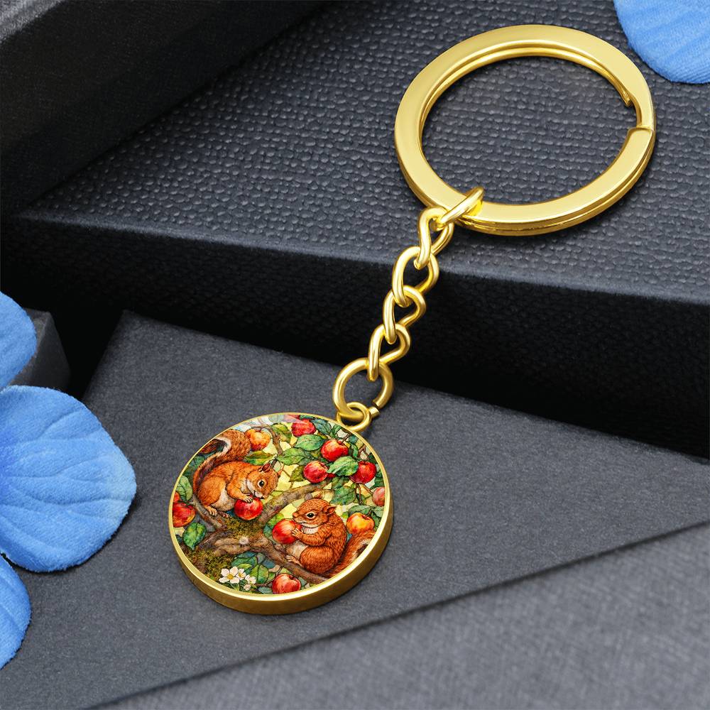 Squirrels in Apple Tree Jewelry, Engraved Necklace Bracelet Keychain, Nature Lover Gift, Animal  Woodland Forest Keepsake