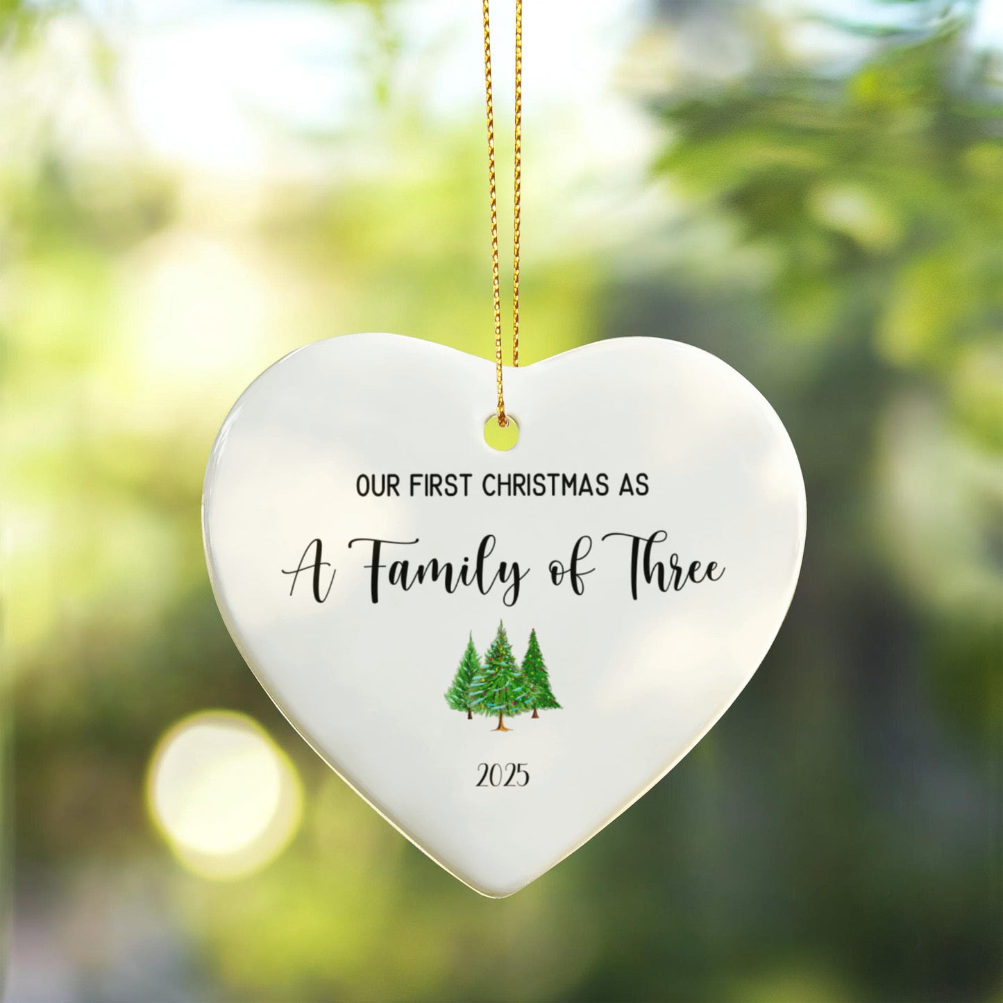 First Christmas As A Family of Three Ceramic Heart Ornament