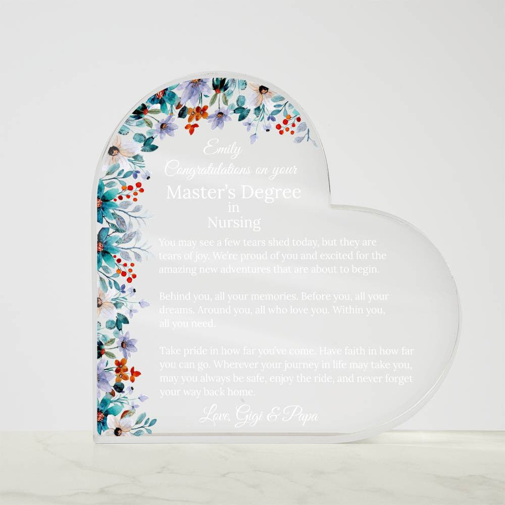 Personalized Master's Degree Heart Plaque