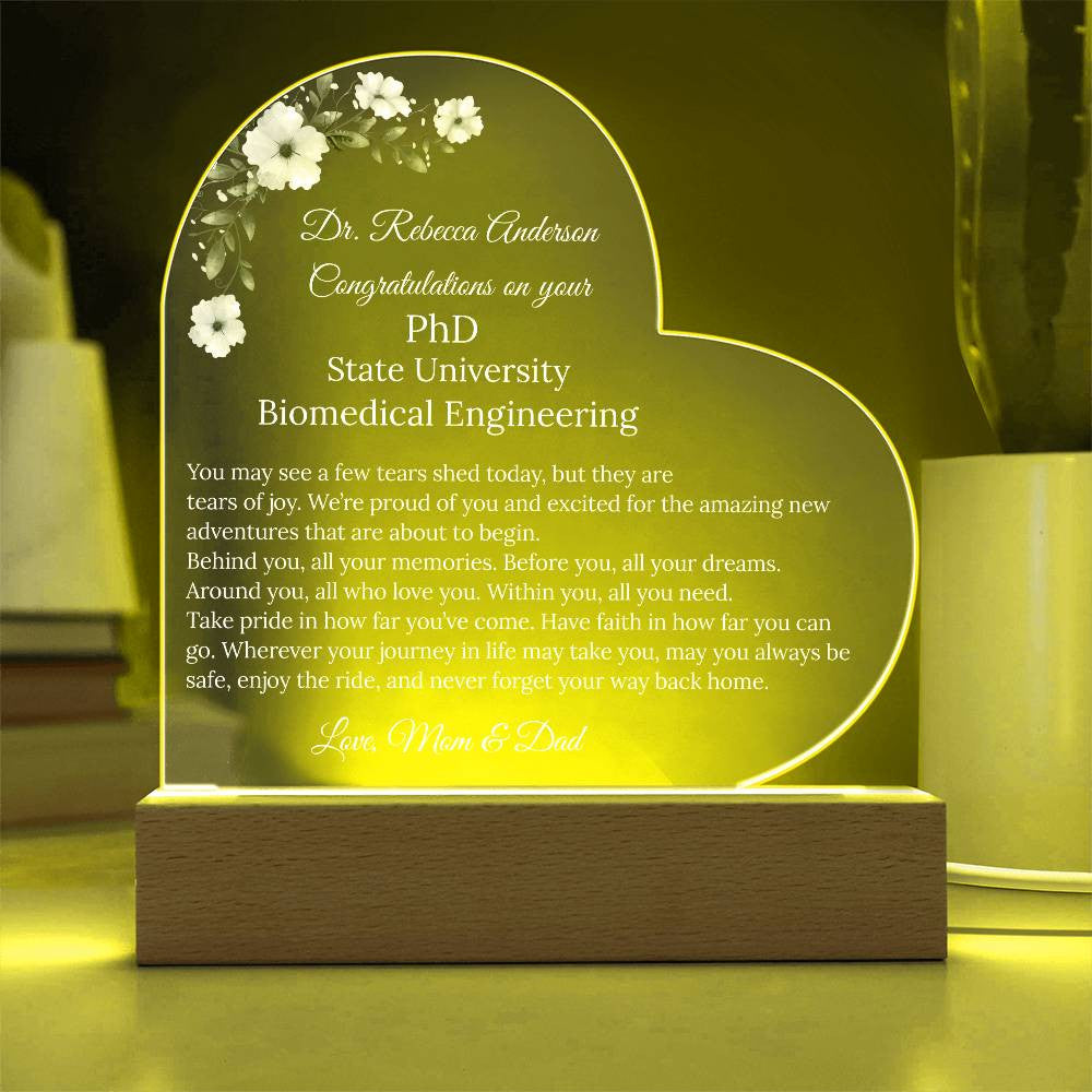 Personalized Doctorate Degree Phd Graduation Plaque