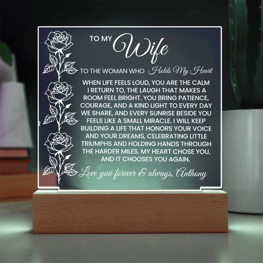 Wife Roses Lighted Plaque Gift