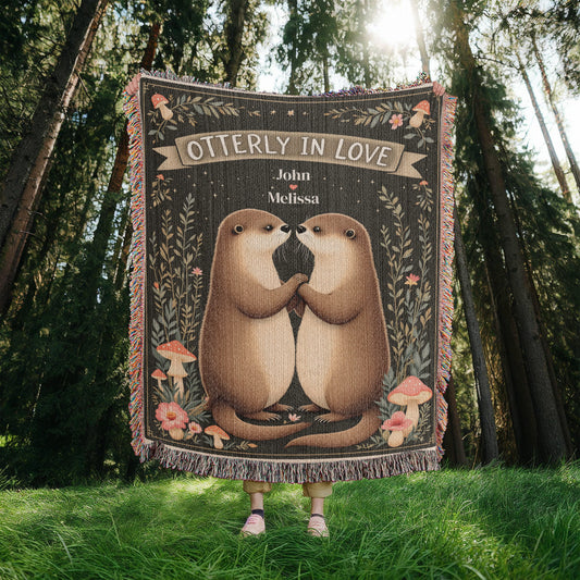 Otterly In Love Couple Otter Woven Blanket-[Heartfelt Family Gift]