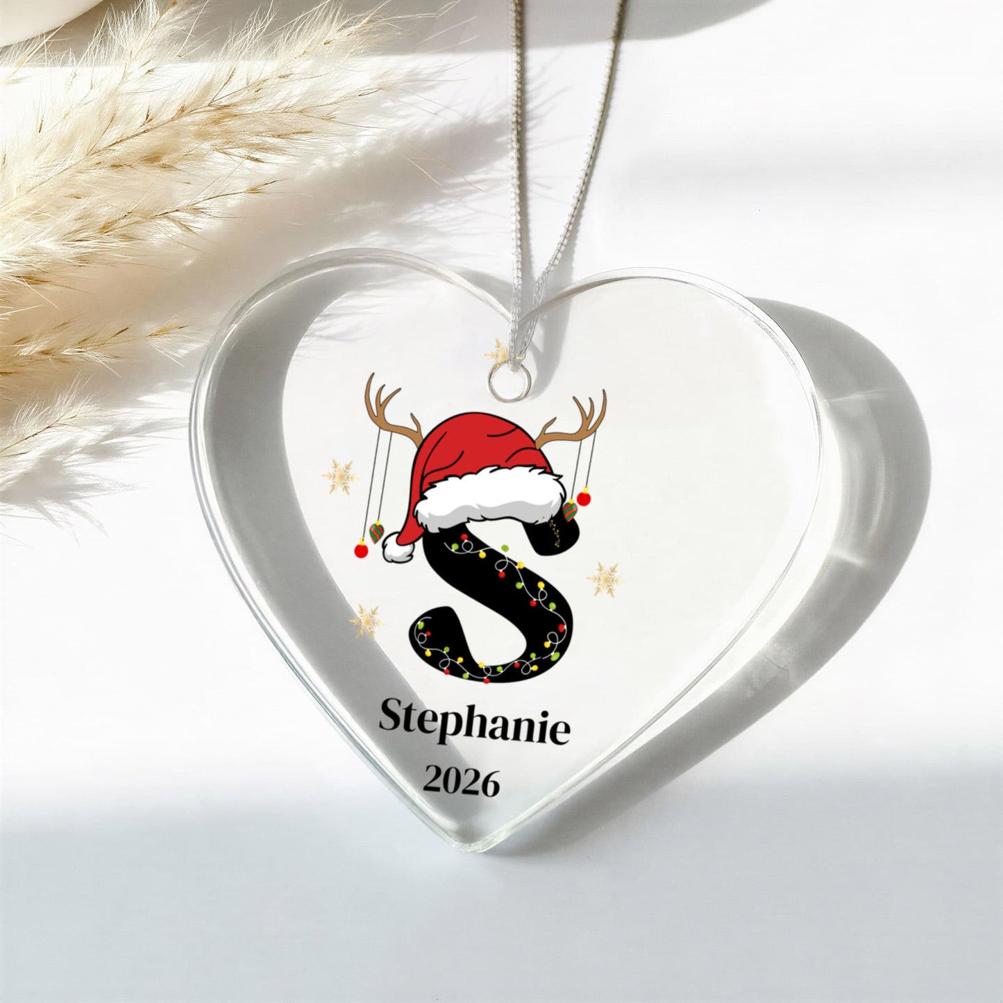 Santa Hat Initial Heart Ornament