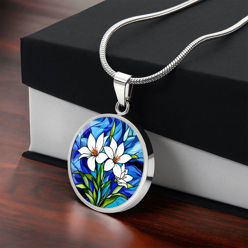 Lily Floral Necklace with Engraving