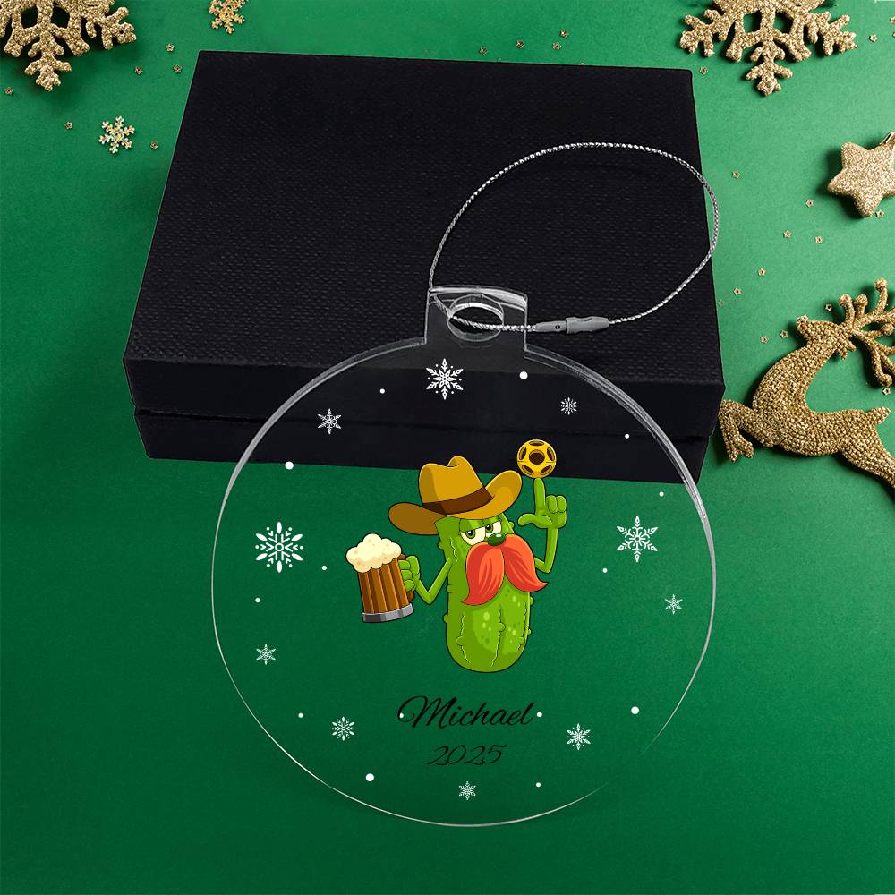 Pickleball Cowboy Beer Christmas Ornament
