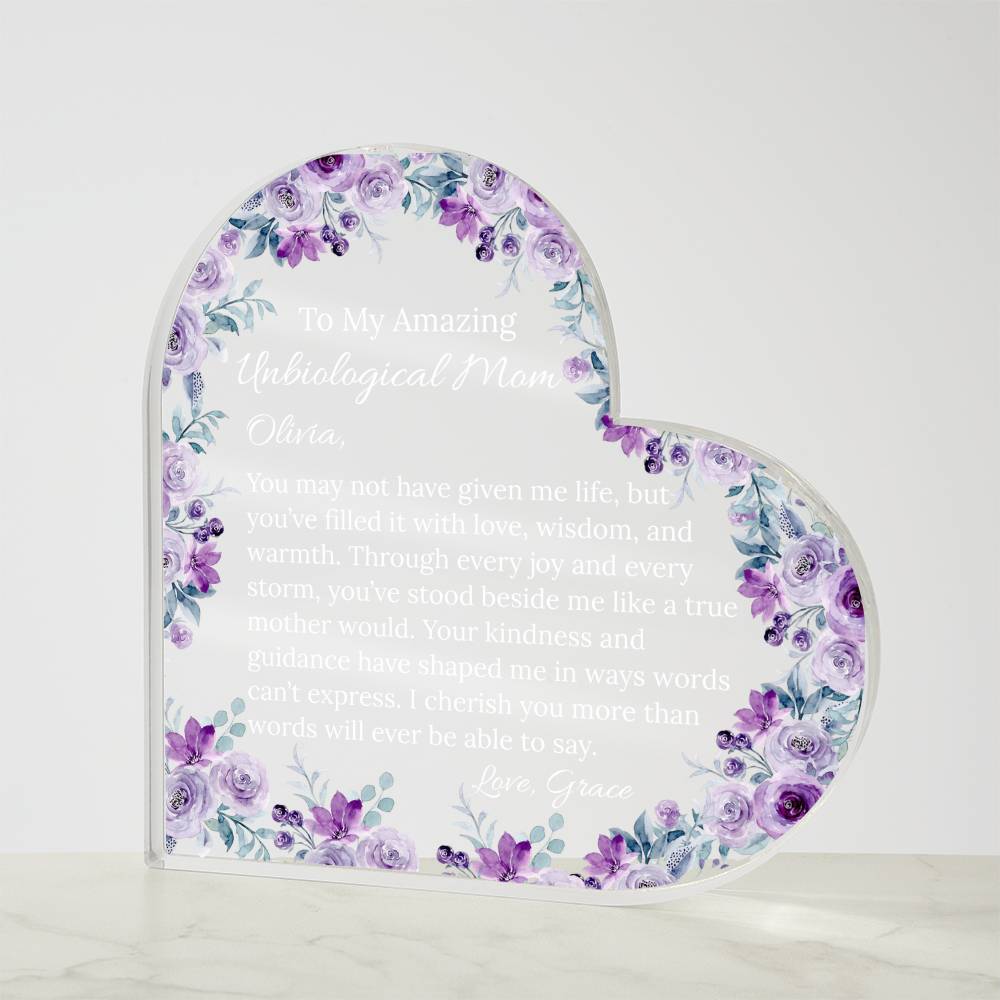 Personalized Unbiological Mom Heart Plaque