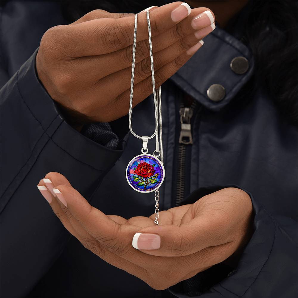 Red Rose Necklace with Engraving