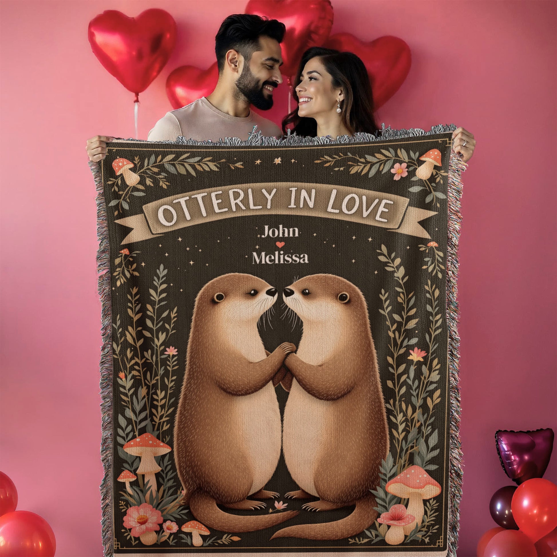 Otterly In Love Couple Otter Woven Blanket-[Heartfelt Family Gift]