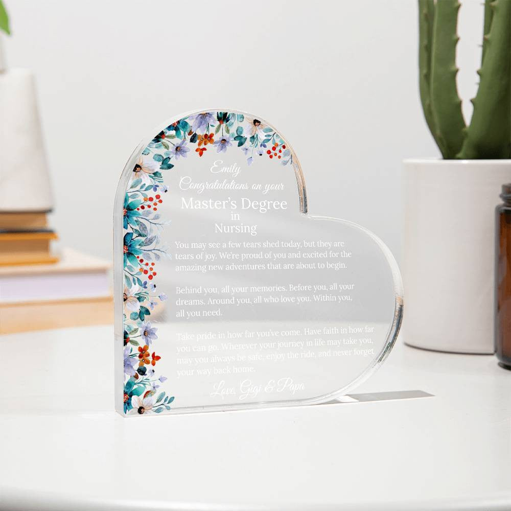 Personalized Master's Degree Heart Plaque