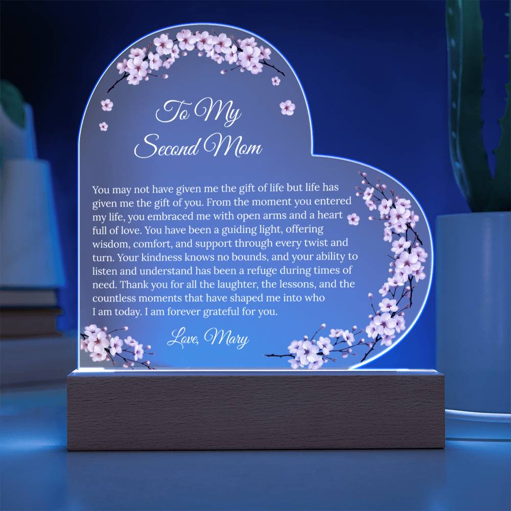 Personalized Second Mom Acrylic Heart Plaque
