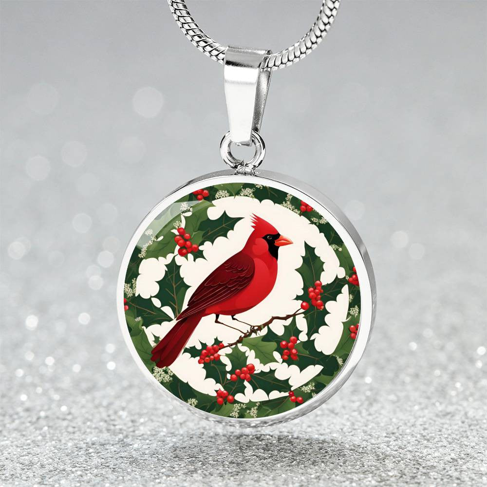 Cardinal and Hollyberry Necklace December Birthday Christmas Pendant-[Heartfelt Family Gift]