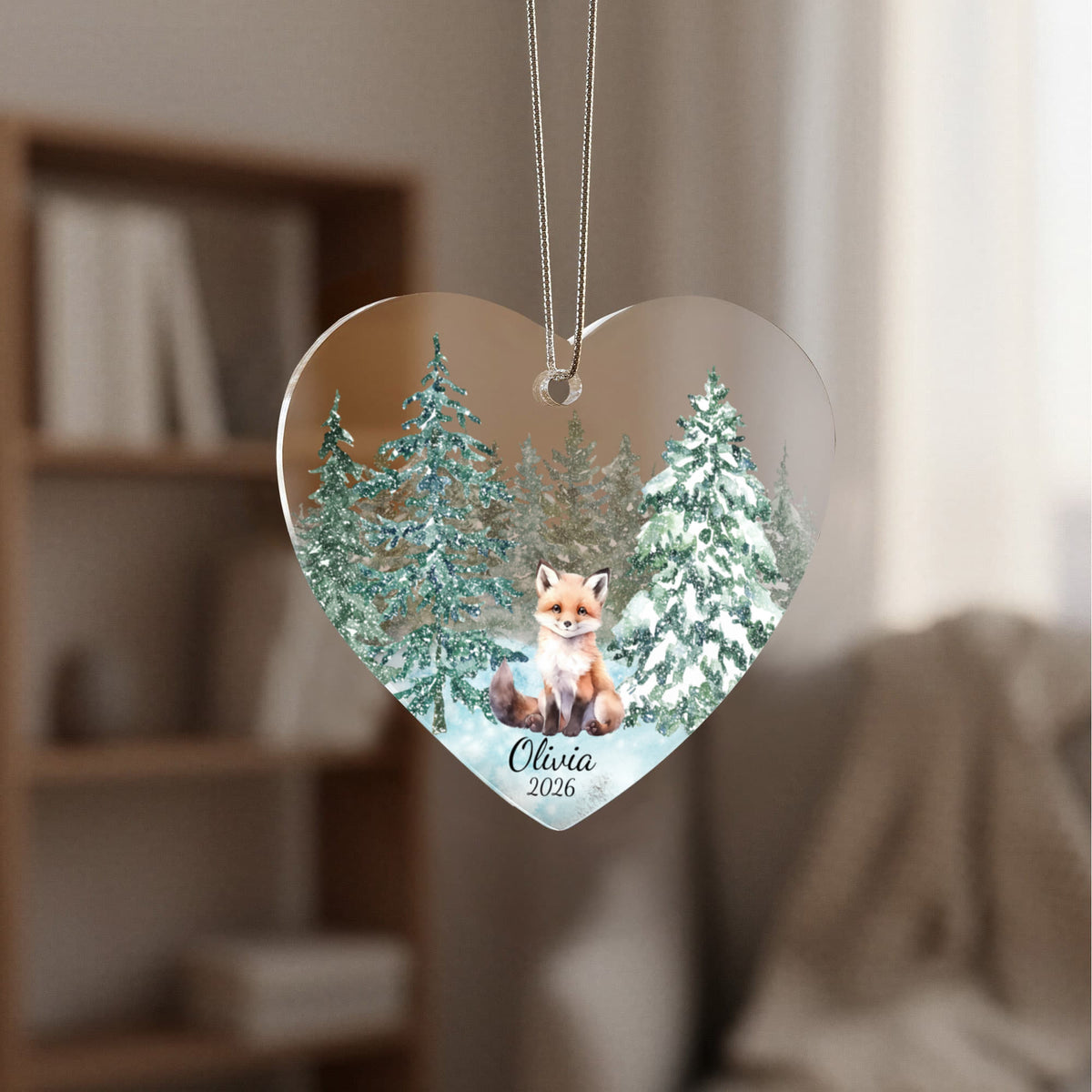 Fox Woodland Heart Christmas Ornament for Kids