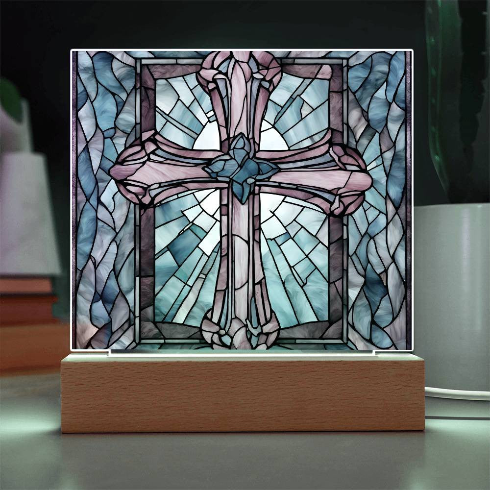 Faux Stained Glass Acrylic Cross Plaque-[Heartfelt Family Gift]