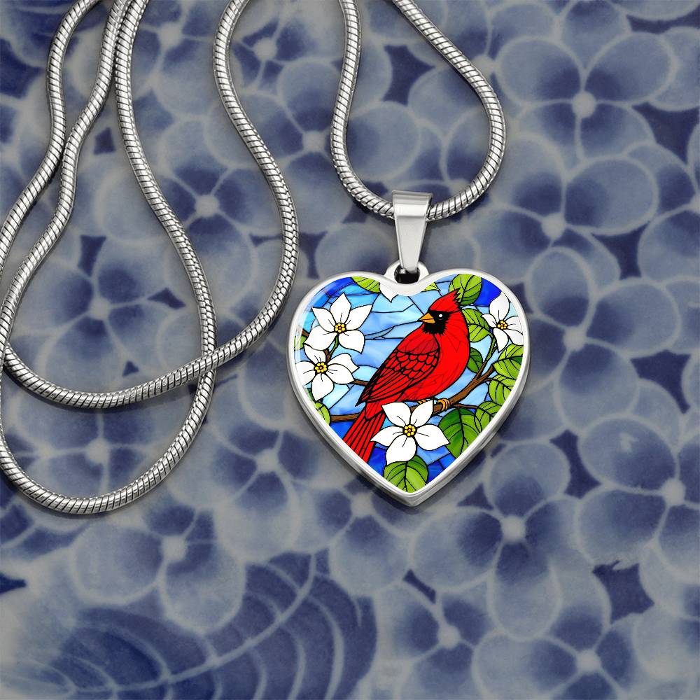Cardinal Faux Stain Glass Pendant Necklace