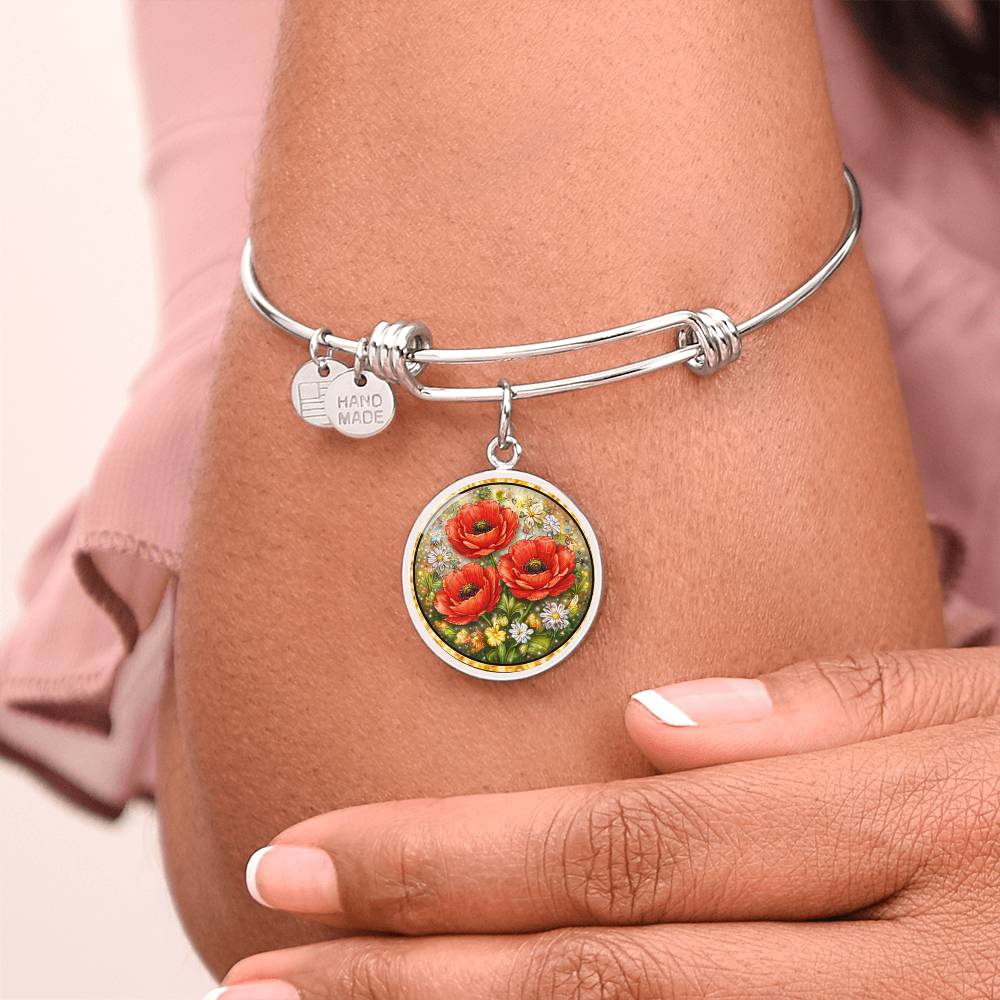 Red Poppy Flowers Personalized Engraved Necklace Bracelet or Keychain