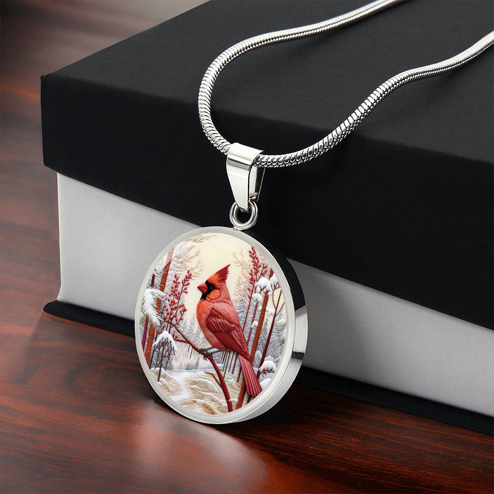 Carinal Round Pendant Necklace in Gold or silver