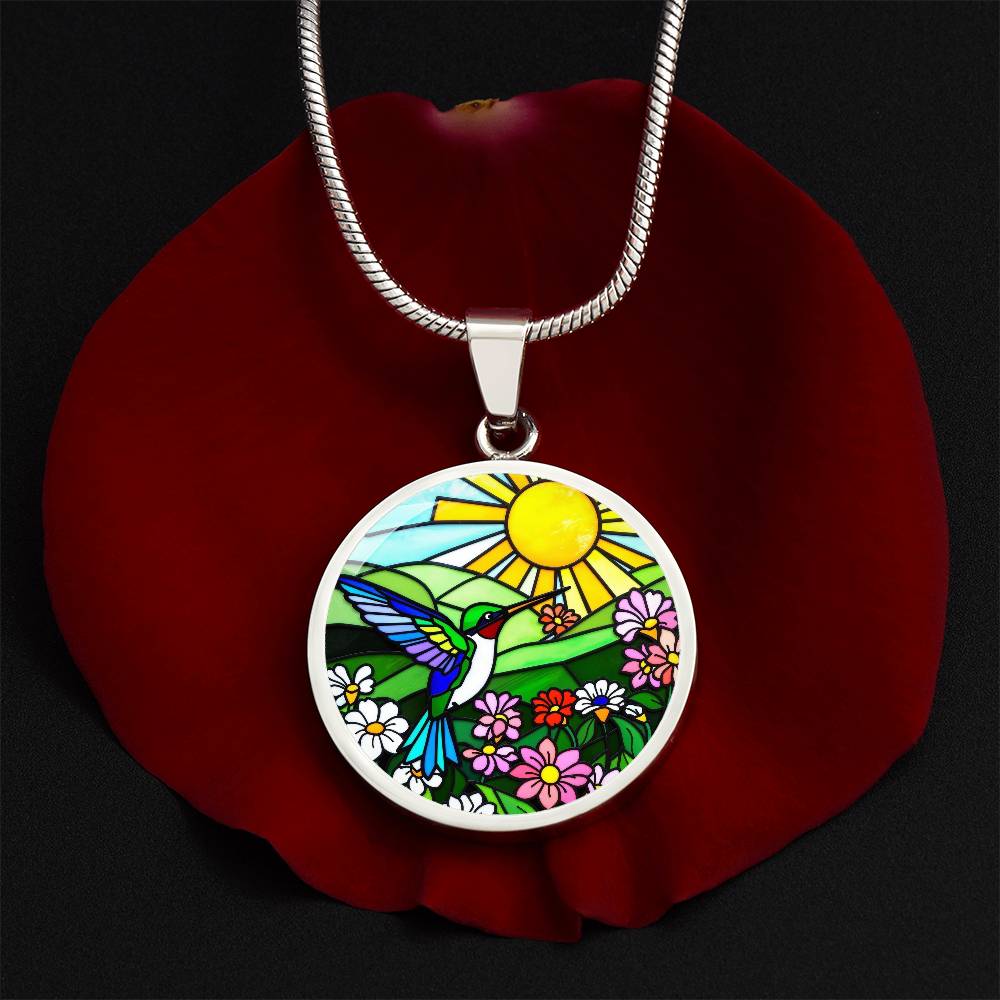 Hummingbird Pendant Necklace, Floral Jewelry Gift, Stained Glass Art Hummingbird Charm, Nature Inspired Necklace Gift