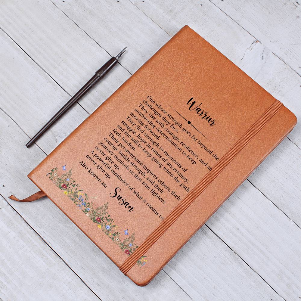 Strength of a Warrior Vegan Leather Journal, Personalized Inspirational Gift, Custom Engraved Notepad, Courage Resilience Diary