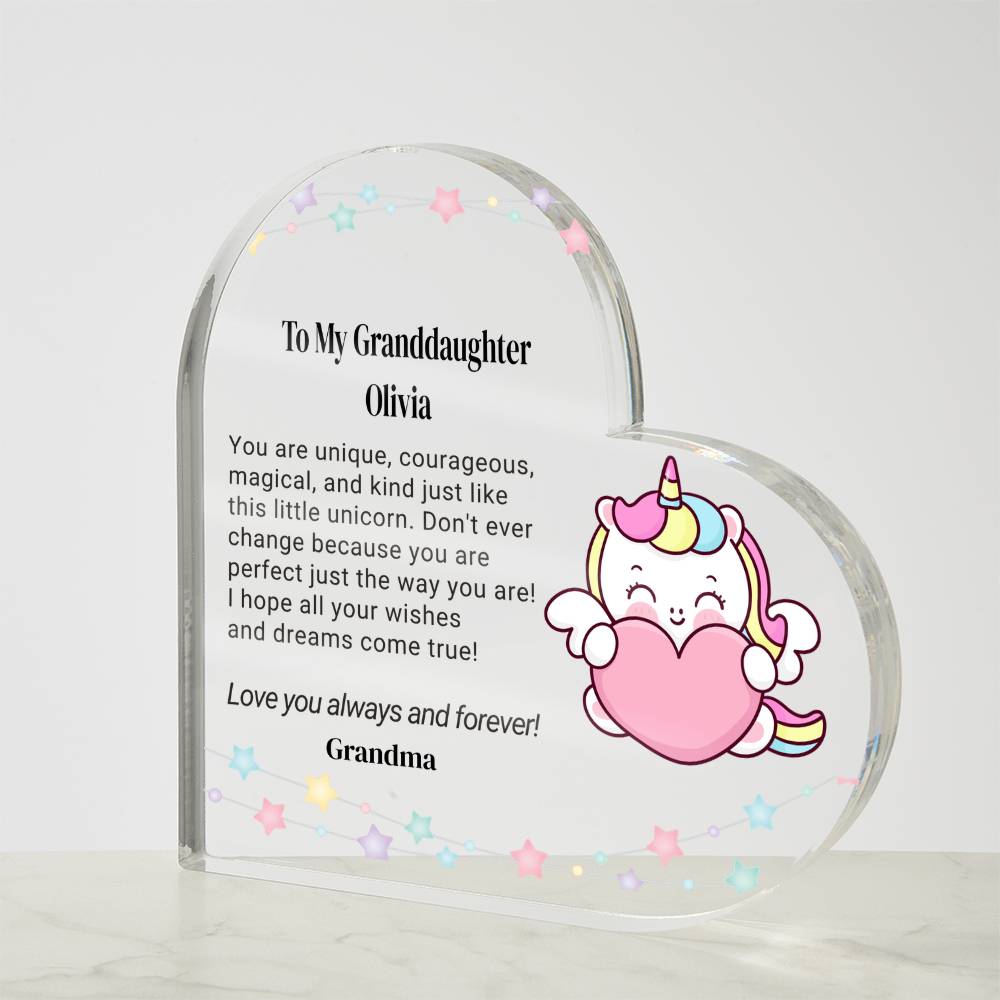 Daughter Unicorn Acrylic Heart Plaque