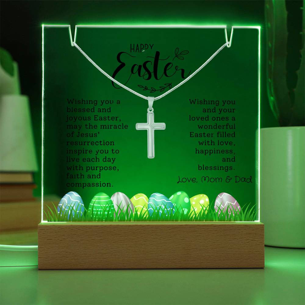 Personalized Easter Cross Necklace with Lighted Acrylic Sign