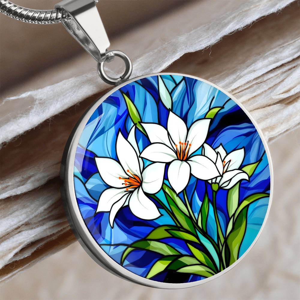 Lily Floral Necklace with Engraving