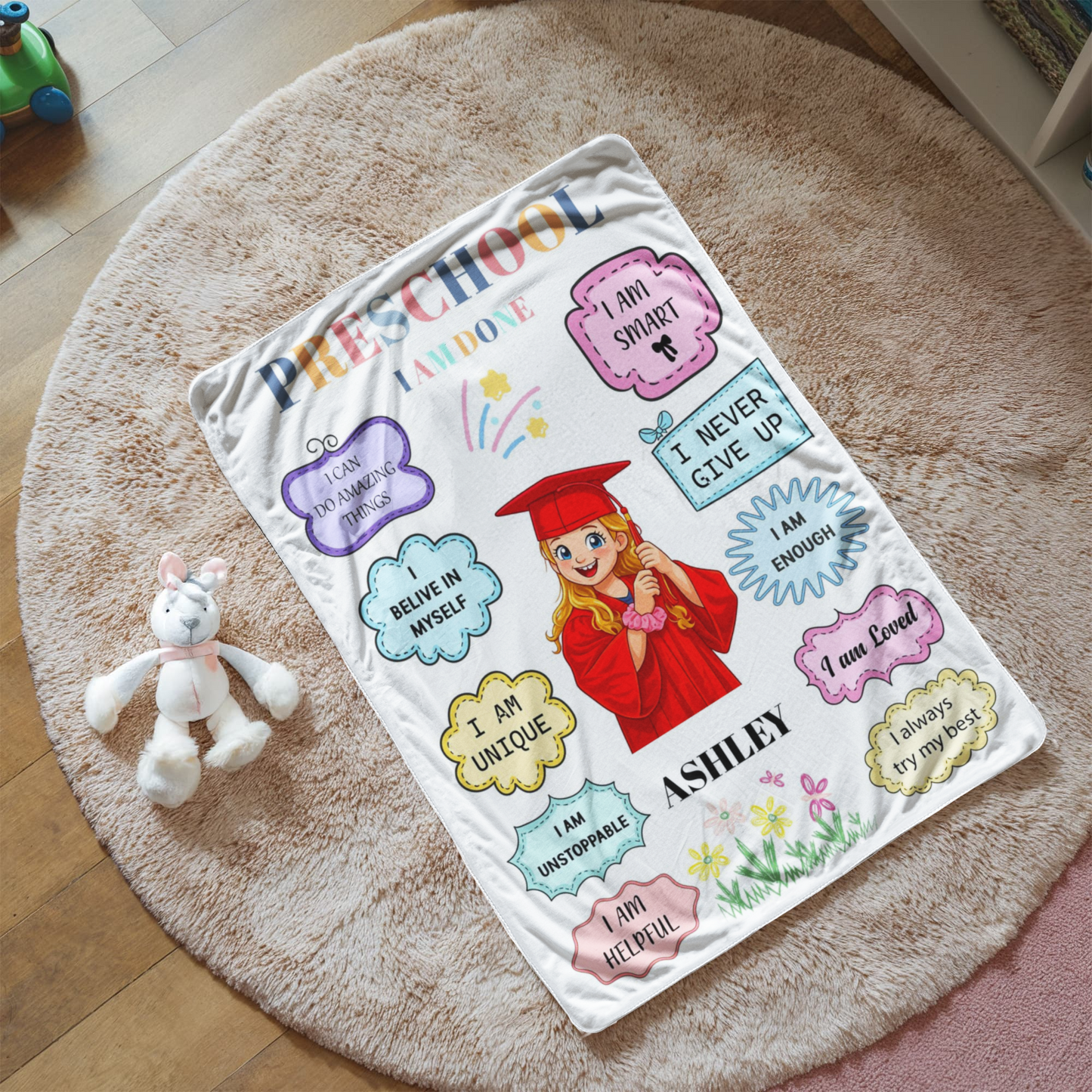 Personalized Preschool Graduation Photo Affirmation Blanket
