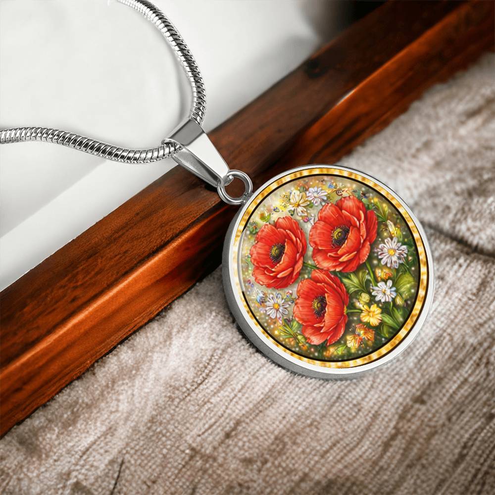Red Poppy Flowers Personalized Engraved Necklace Bracelet or Keychain
