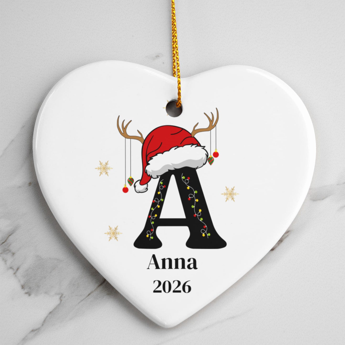 Santa Hat Initial Heart Ornament