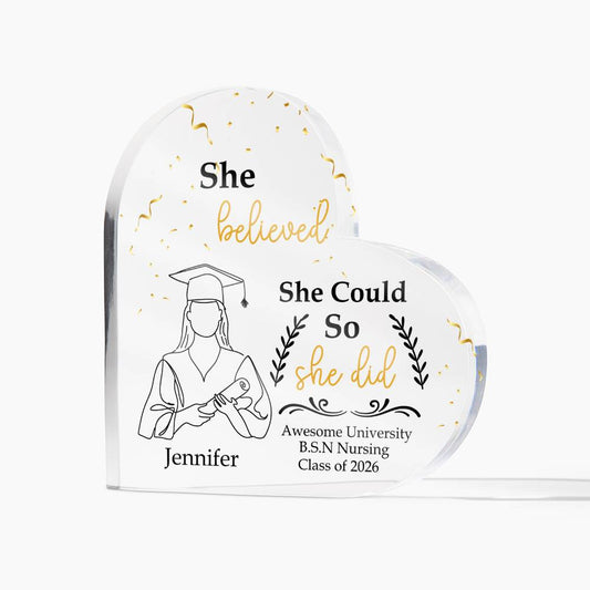 Personalized Graduation Heart Plaque Gift, She Believed She Could So She Did