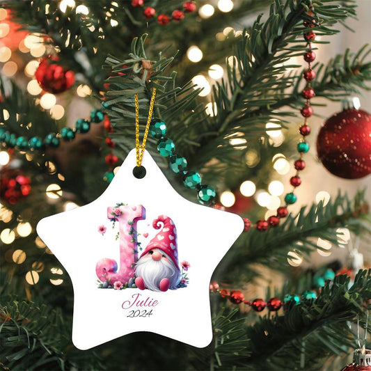 Pink Gnome Galentines Christmas Star Ornament-[Heartfelt Family Gift]