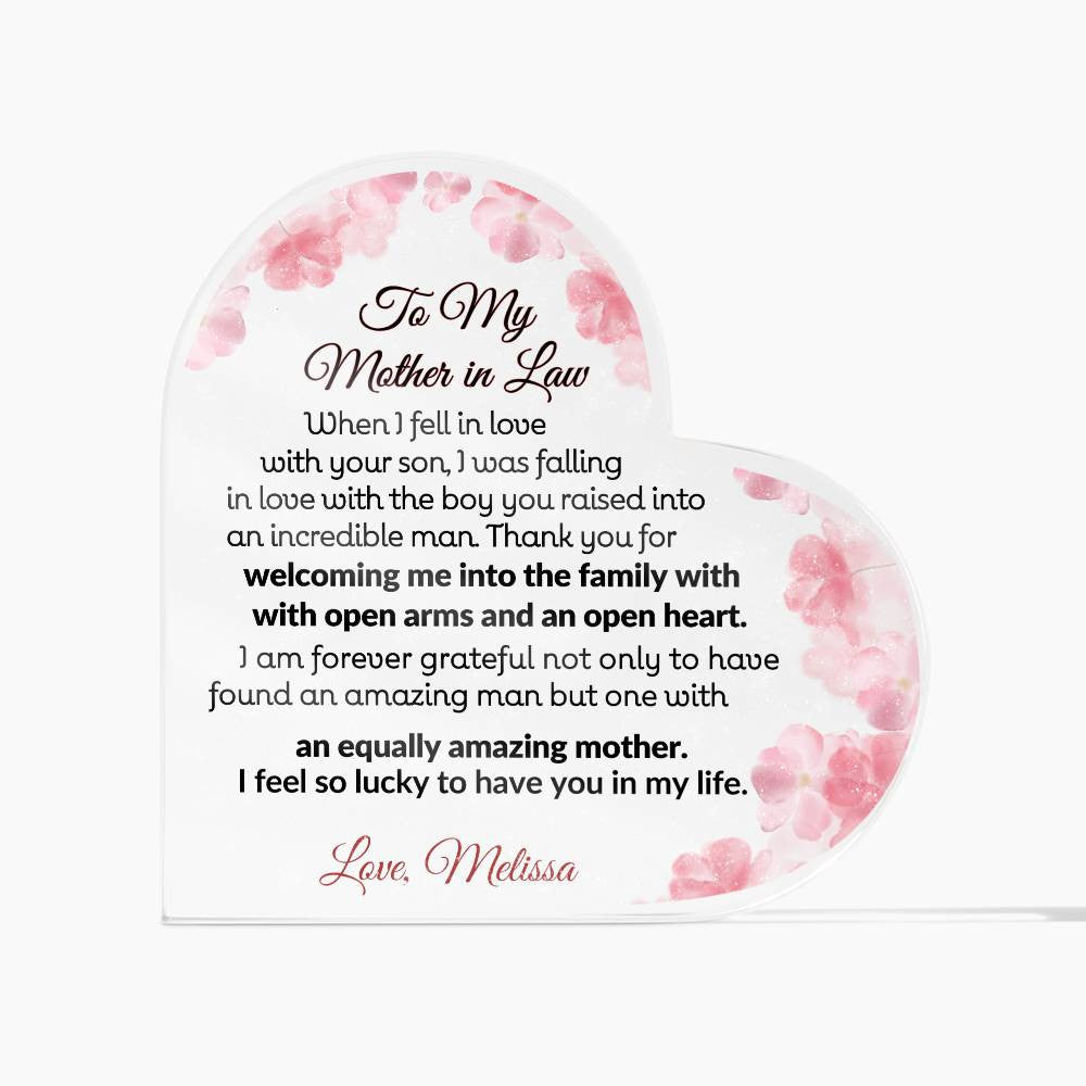 Mother in Law Heart Acrylic Plaque-[Heartfelt Family Gift]