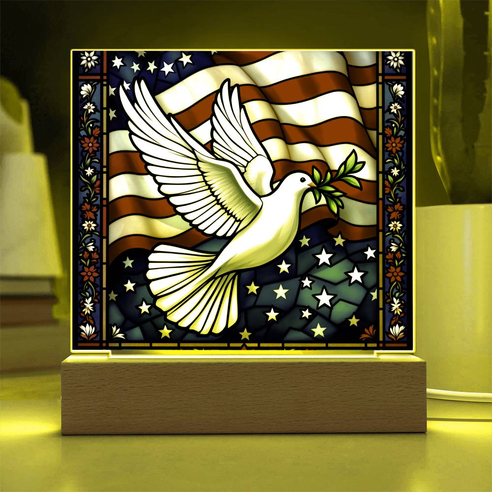 Peace Dove Memorial Flag Lighted Plaque