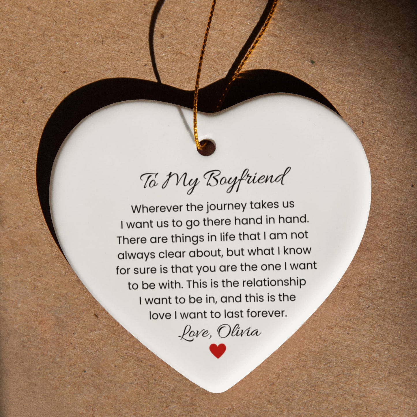 Romantic Ceramic Ornament Gift for Boyfriend, Anniversary Gift, First Christmas Keepsake, Engagement gift, Birthday Present